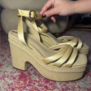 Sam Edelman Gold and Tan Platform Sandals